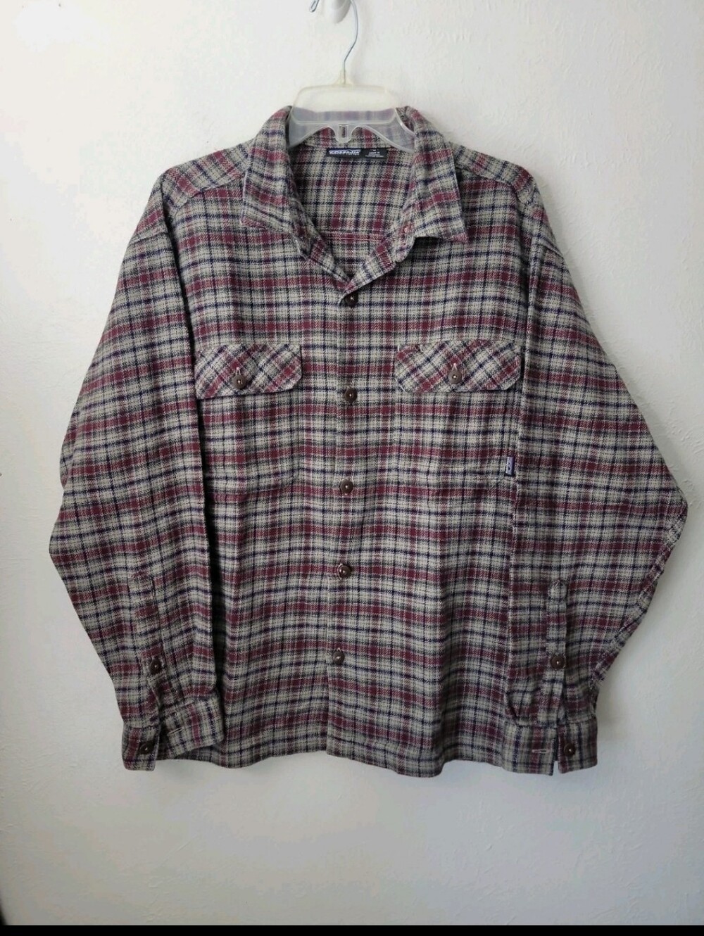 Patagonia Men's Plaid Flannel Shirt Burgundy and Gray